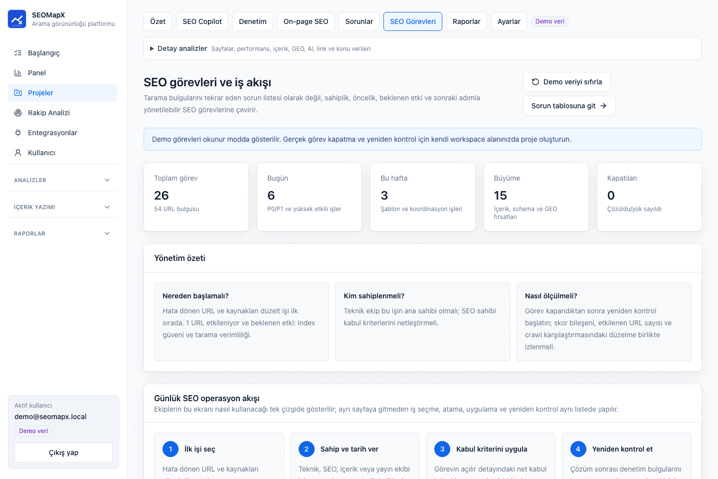 SEO görevleri nasıl kullanılır? ekran örneği